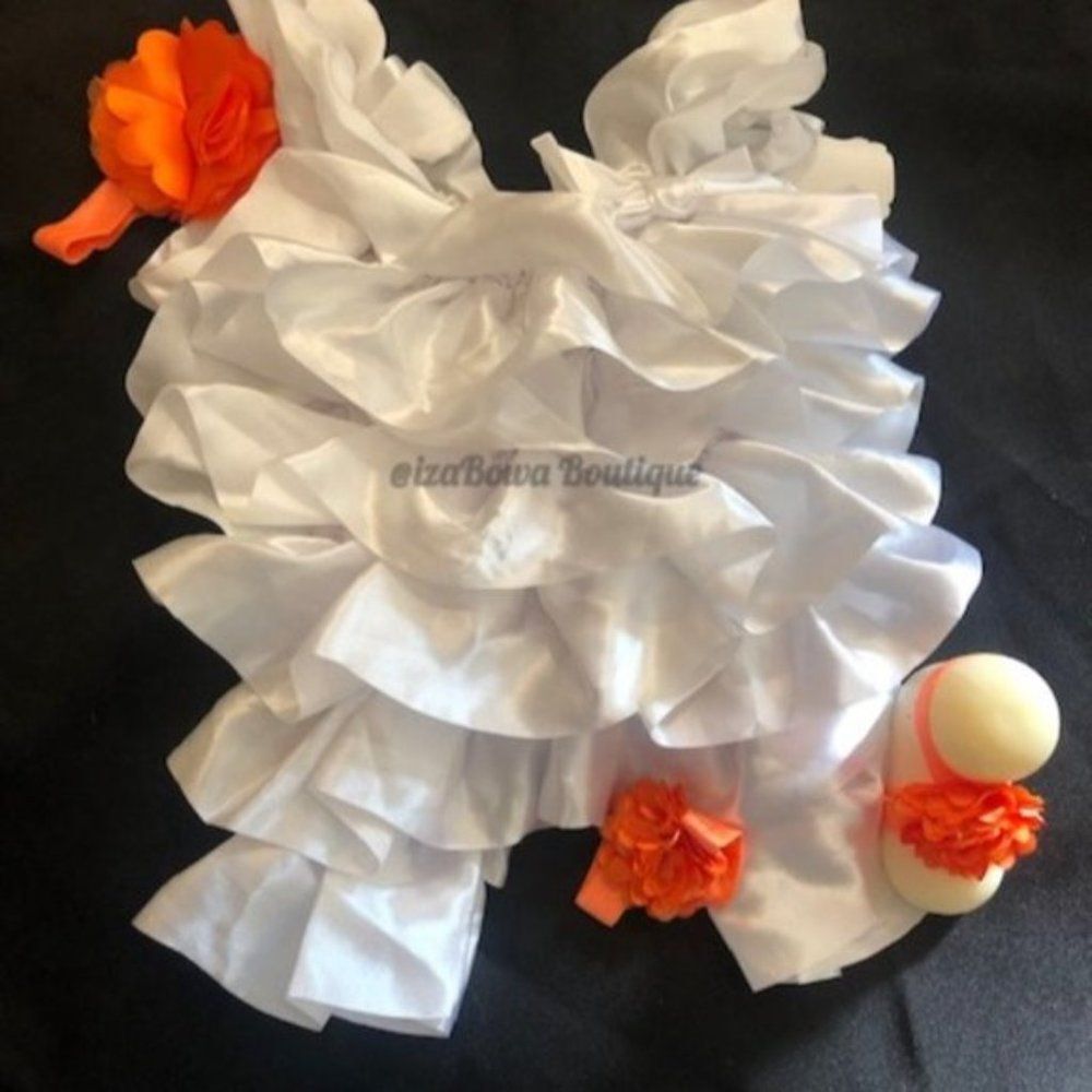 White Satin Romper  8WSRM  Small 12M-2T  NWT Boutique
